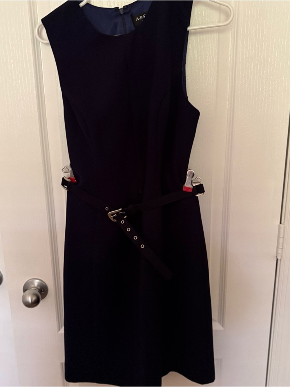 Classic Black Sleeveless Belted Sheath Dress
